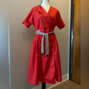 Red Wrap Dress with attached belt Size M/L as is